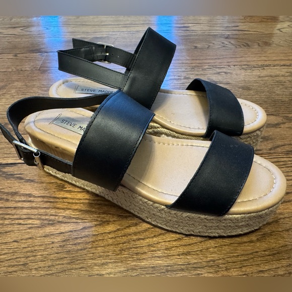 Steve Madden Shoes - Steve Madden Fifer Espadrille Platform Sandals Black Leather Size 9